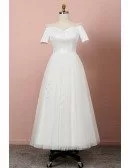 Custom Ivory Retro Ankle Length Wedding Dress With Appliques High Quality