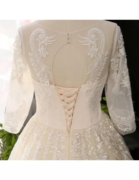 Custom Luxury Sequins Beaded Formal Wedding Dress With Long Sleeves High Quality