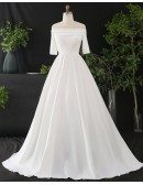 Custom Ivory Off Shoulder Simple Wedding Dress With Sleeves High Quality