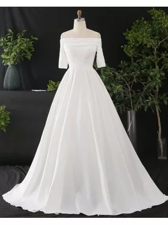 Custom Ivory Off Shoulder Simple Wedding Dress With Sleeves High Quality