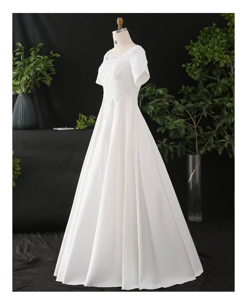 Custom Ivory Modest Square Neck Wedding Dress Plus Size