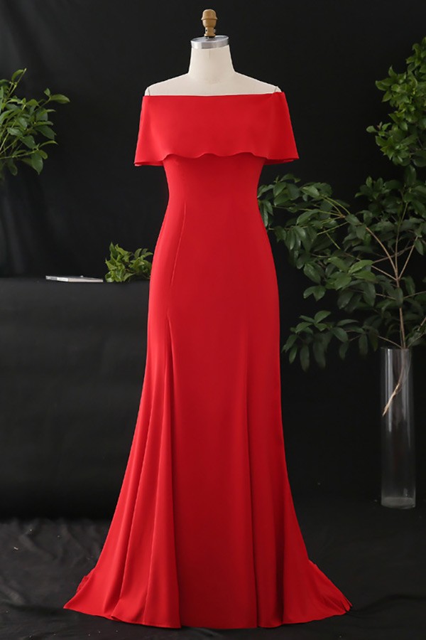 Custom Red Classy Off Shoulder Long Chiffon Evening Dress High Quality ...