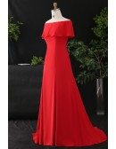 Custom Red Classy Off Shoulder Long Chiffon Evening Dress High Quality