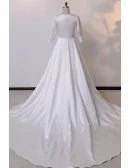 Custom Ivory Vneck Satin Wedding Dress Sleeved With Train High Quality
