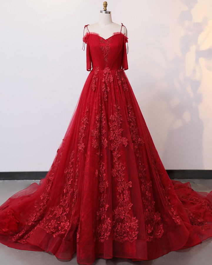 Custom Luxe Lace Formal Long Train Prom Dress Wedding Dress High ...