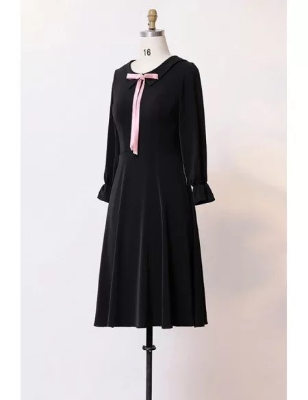 Custom Slim Black Aline Cute Party Dress With Long Sleeves High Quality