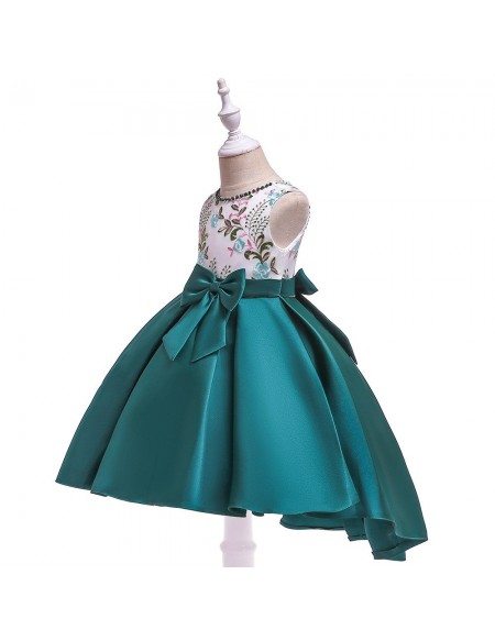 Green Satin Formal Party Dress With Sash For Girls 4-5-6t