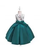 Green Satin Formal Party Dress With Sash For Girls 4-5-6t