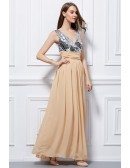 Stylish Sequined V-neck Chiffon Long Prom Dress With Ruffle