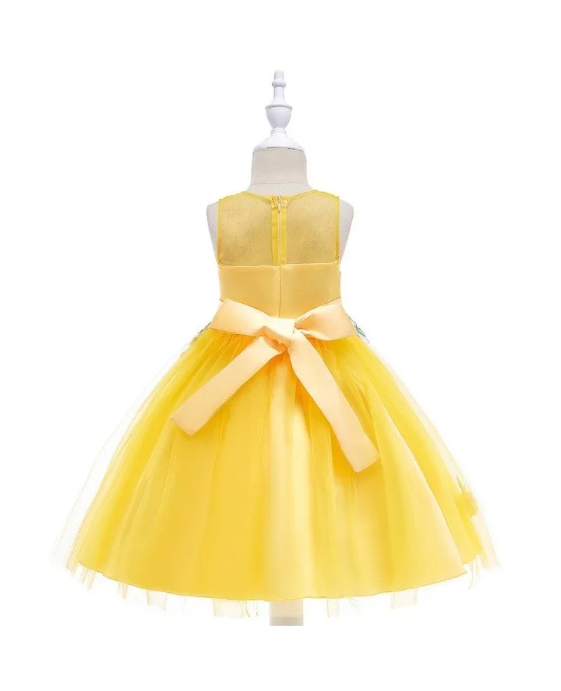 $31.89 Bright Yellow Tulle Girls Party Dress With Embroidery For Kids 4 ...