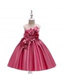 Pink Handmade Flowers Ballgown Wedding Party Dress For Kids 8-12 Years