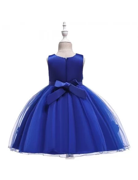 Royal Blue Petals Wedding Party Dress For Girls Ages 3-6-9 Years