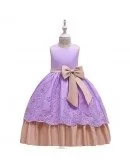 Light Purple Lace Ballgown Girl Prom Dress With Sash For 5-14 Years