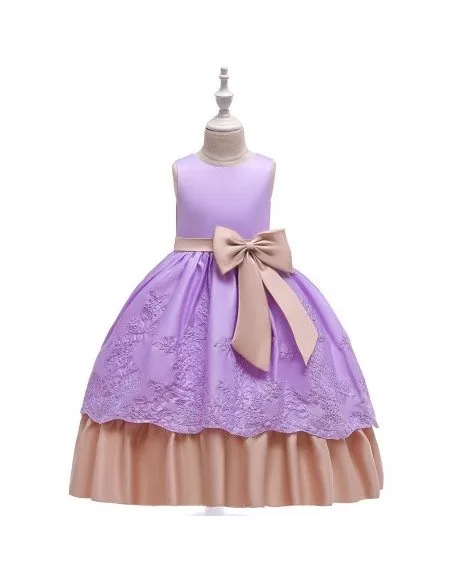 Light Purple Lace Ballgown Girl Prom Dress With Sash For 5-14 Years