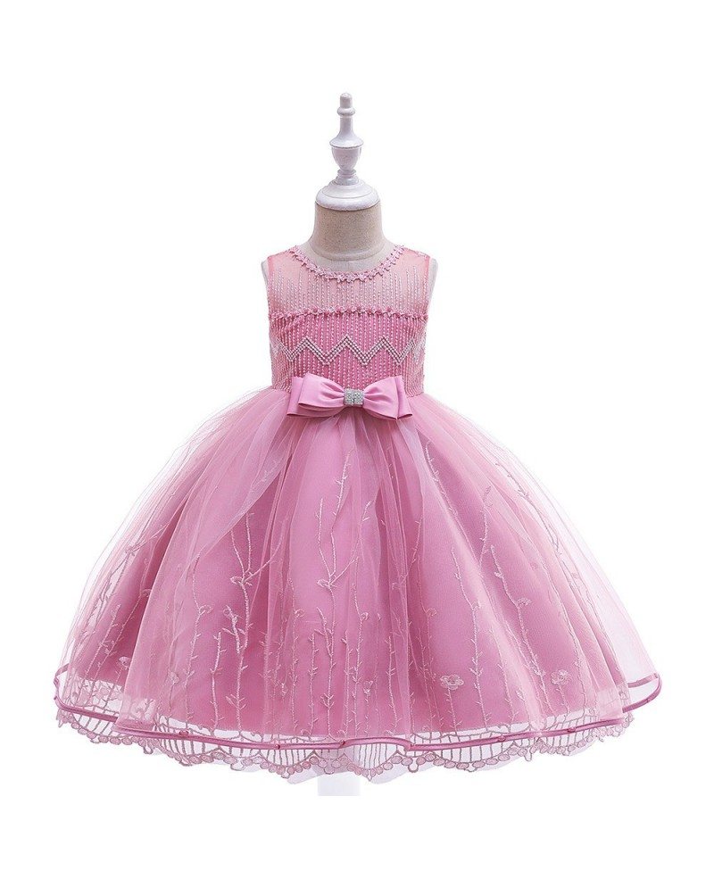 $33.89 Beaded Rose Pink Tulle Little Girls Party Dress With Sash For ...