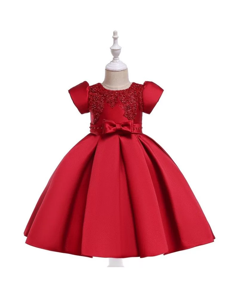 $31.89 Red Satin Beaded Cute Holiday Party Dress With Sleeves For ...