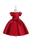 Red Satin Beaded Cute Holiday Party Dress With Sleeves For Children