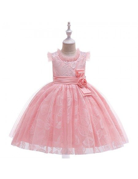 Pink Lace Tulle Rustic Flower Girl Dress For Formal