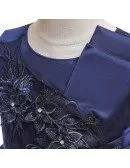 Navy Blue Tulle Ballgown Girl Formal Dress With Appliques For 10-12 Years Kids