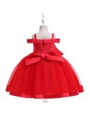 Short Formal Red Girls Party Dress With Big Bow For 3-12 Years