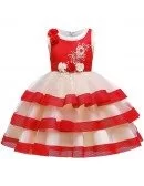 Red Tulle Ballgown Formal Children Dress For Girls 4-5-6t
