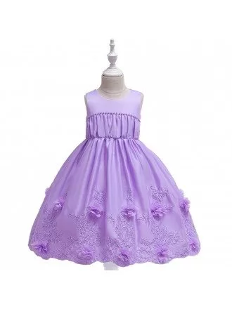 Formal Girls Purple Holiday Party Dress With Flowers