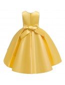 Formal Red Satin Children Party Dress For Girls 3-9 Year Old