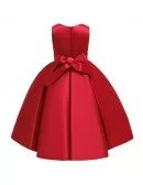 Formal Red Satin Children Party Dress For Girls 3-9 Year Old