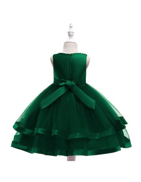 Dark Green Tulle Beaded Flower Girl Dress Ballgown For Kids 3-4-5t