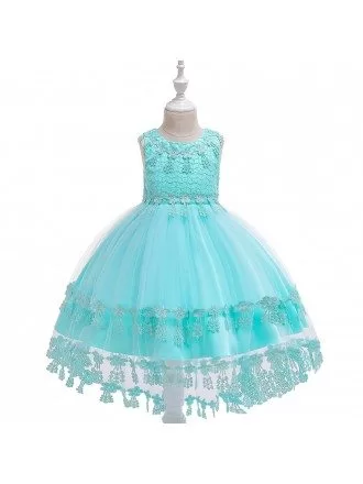 Beautiful Apple Green Girls Formal Dress With Lace Trim