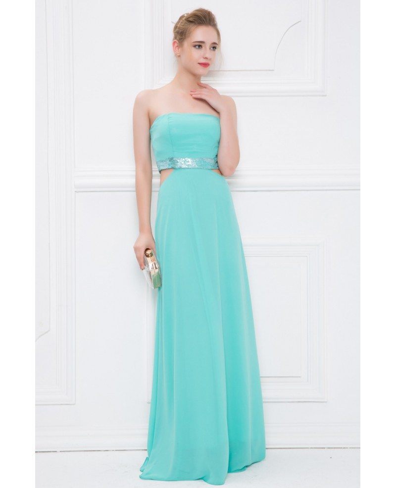 green strapless gown