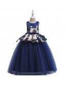 Navy Blue Ballgown Tulle Formal Dress For Girls 7-16 Years Old