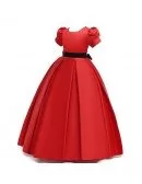 Simple Pleated Red Satin Princess Girl Formal Dress For 7-16 Years