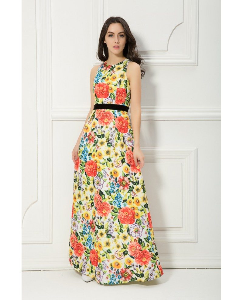 Summer High Waist Floral Print Chiffon Long Wedding Guest Dress #CK404 $92.2 - GemGrace.com Summer High Waist Floral Print Chiffon Long Wedding Guest Dress #CK404 $92.2 - GemGrace.com