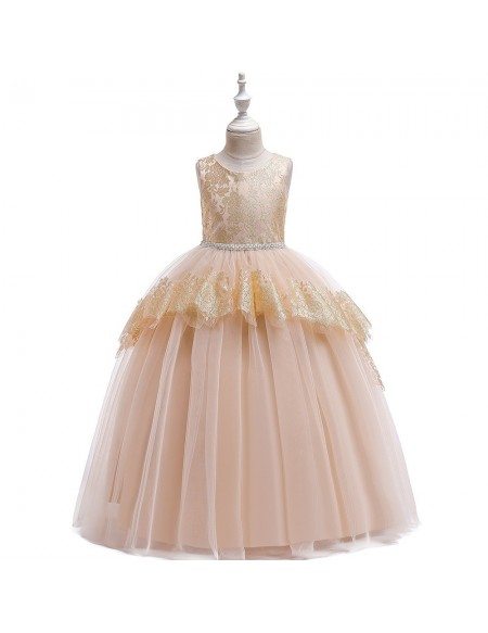 $38.89 Luxe Champagne Gold Lace Flower Girl Wedding Dress For Ages 6-16 ...