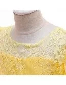 Yellow Princess Lace Ballgown Flower Girl Dress Rustic With Sleeves For 8-14-16 Years