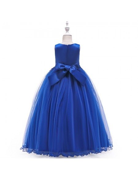 $38.89 Best Blue Long Tulle Flower Girl Dress With Flowers For 7-16 ...