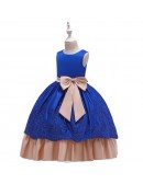 Purple Satin With Big Bow Flower Girl Dress For Formal Size 7-16