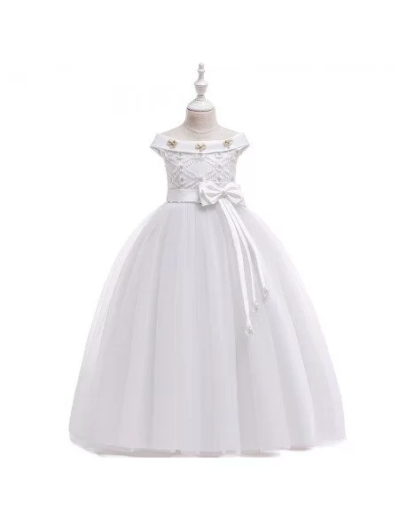 $38.89 Champagne Long Tulle Flower Girl Dress With Sash For Ages 7-16 # ...