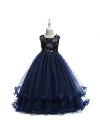 Beautiful Burgundy Long Tulle Formal Dress For Girls Ages 6-12 Years