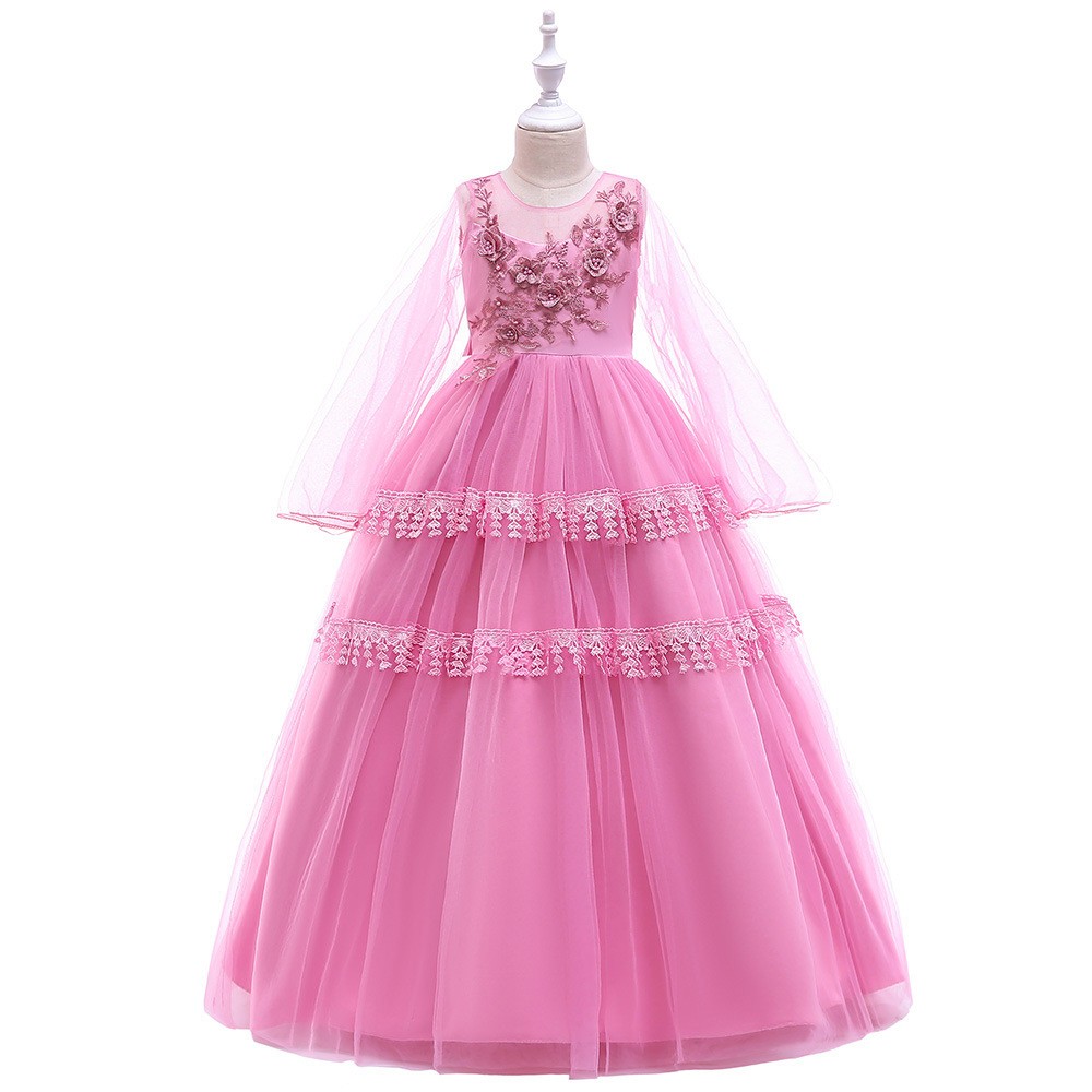 $34.89 Red Long Tulle Formal Kids Dress With Long Sleeves For 10-12-16 ...