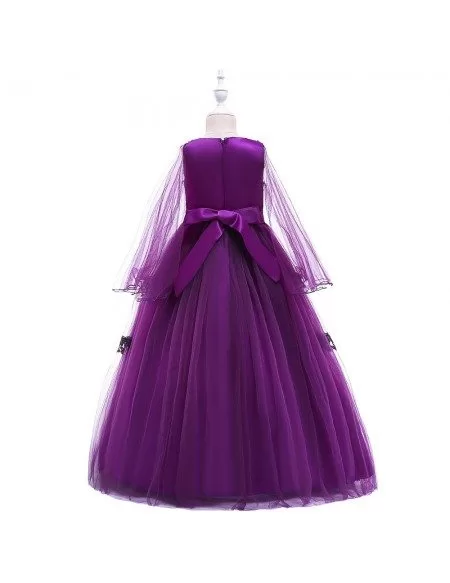 $34.89 Red Long Tulle Formal Kids Dress With Long Sleeves For 10-12-16 ...