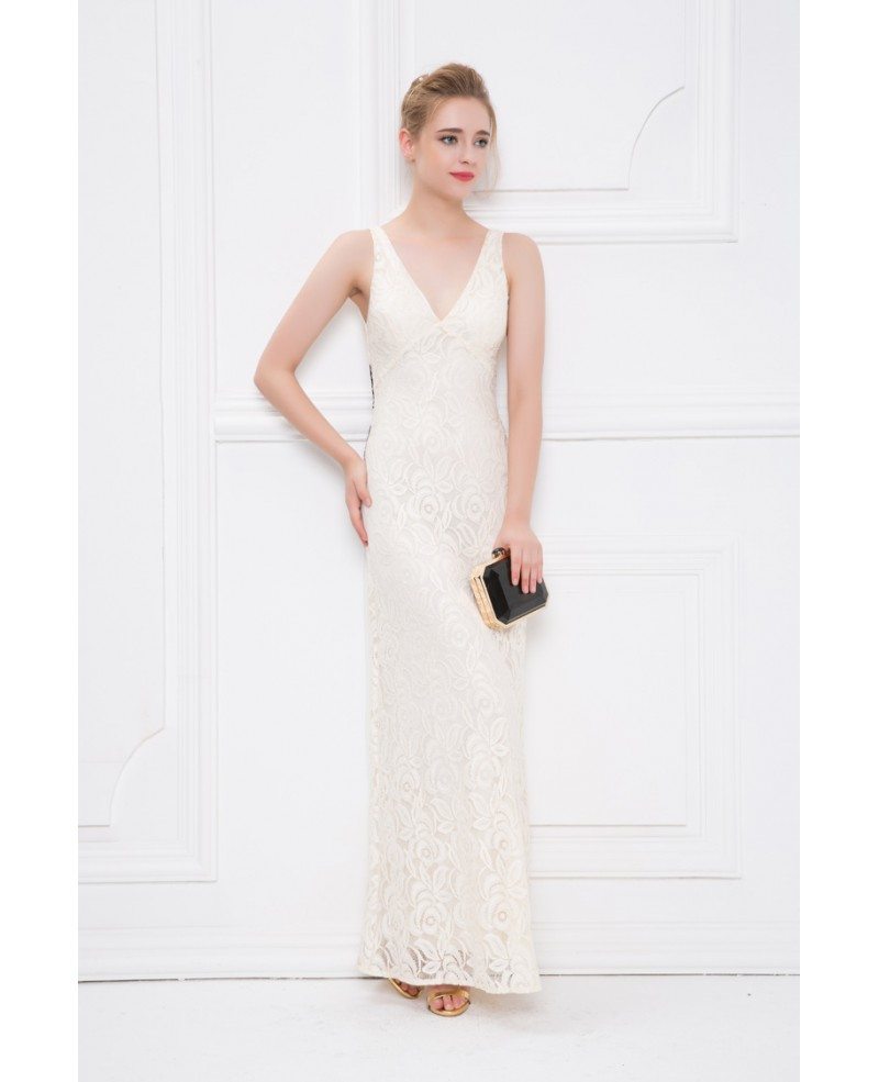 long white sheath gown