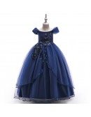 Best Navy Blue Princess Ballgown Formal Dress With Appliques For Girls 8-16 Years Old