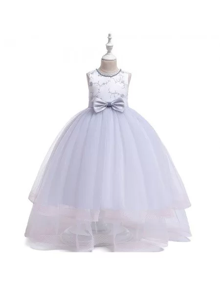 $35.89 Grey Tulle Ballgown Wedding Party Dress With Sash For Kids 7-12 ...