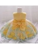 Little Baby Girl Princess Dress Yellow With Sash For 6-9-12 Months