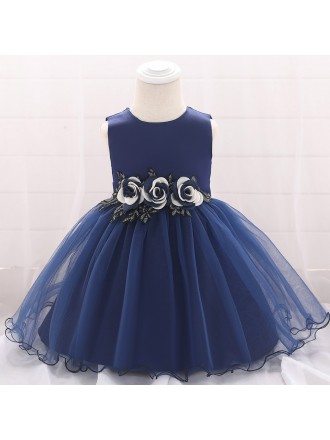 Baby Girl Navy Blue Party Dress Tulle For 1-2 Year Old