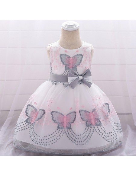 White With Red Butterflies Easter Baby Girl Dress 3-12 Months