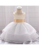 Champagne With White Organza Baby Girl Dress Wedding With Beading For Little Girls