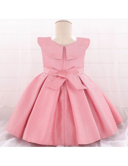 Cute Pink Beaded Baby Girl Holiday Dresses For 3-6-9 Months